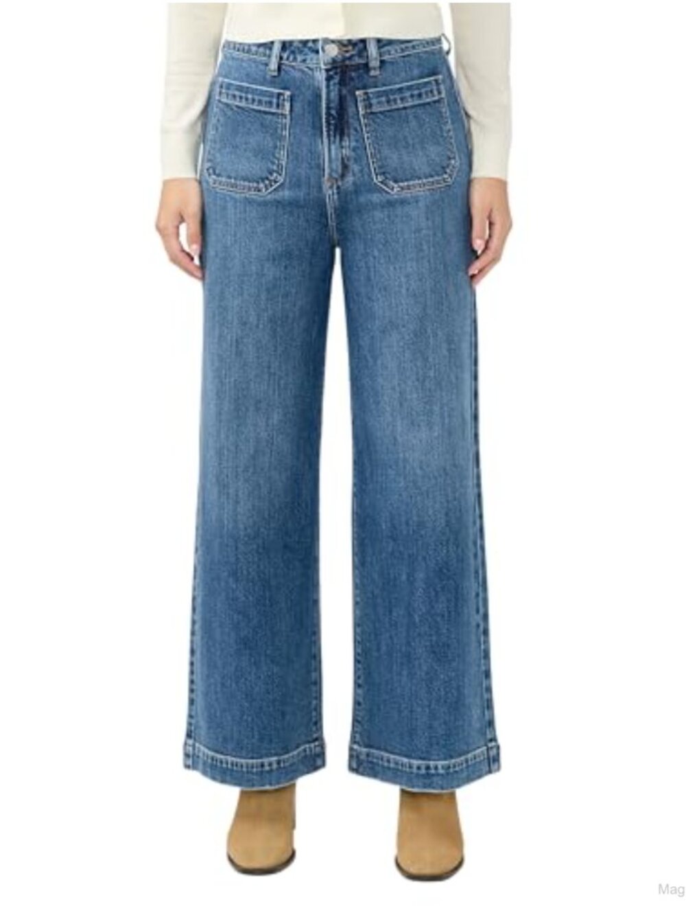 High Rise Wide Leg Jeans Mid Stretch Denim 70s Style